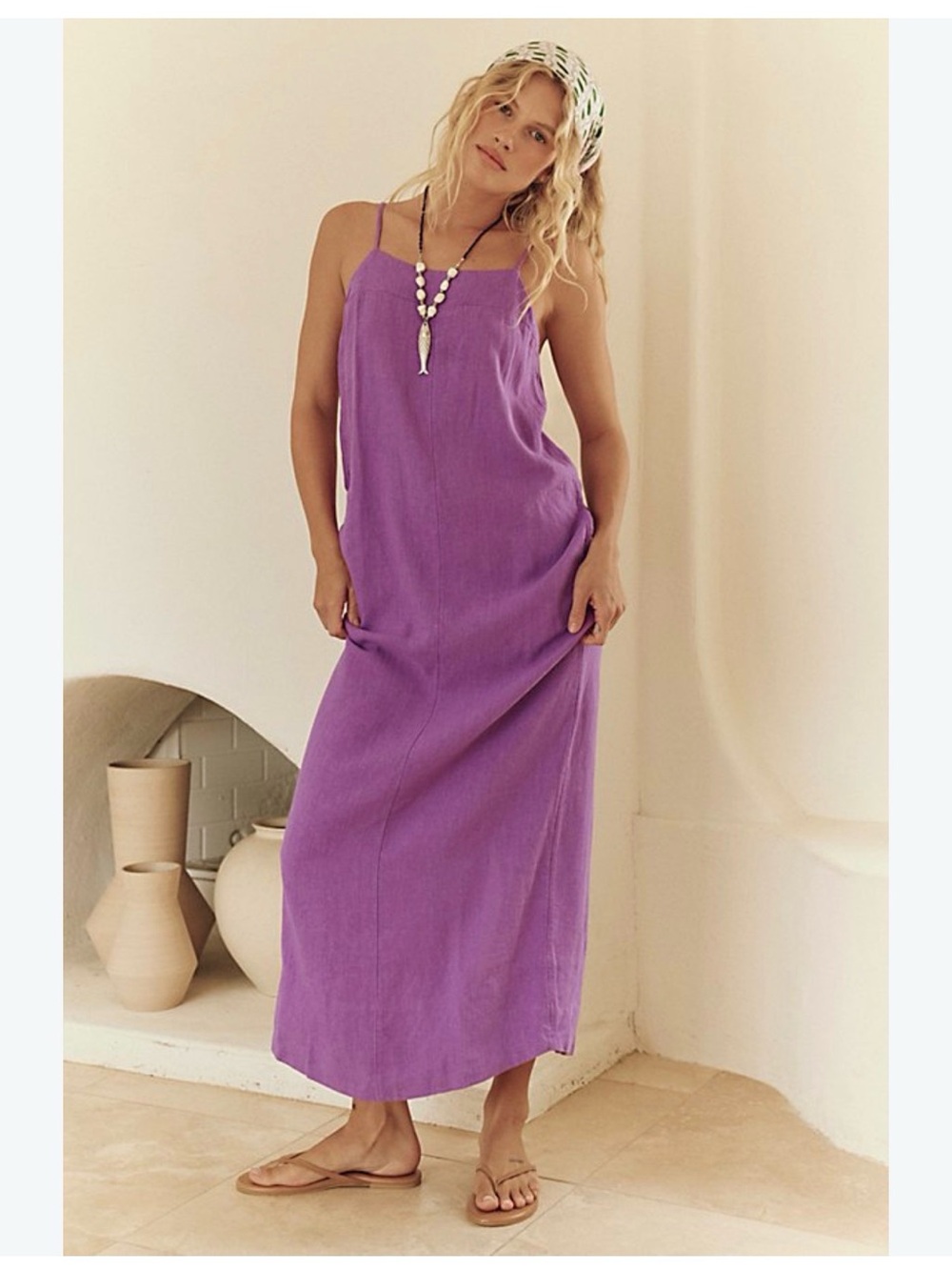 NWT Free People Lavender Linen Maxi Dress Spaghetti Strap Flowy Beachy Women’s S